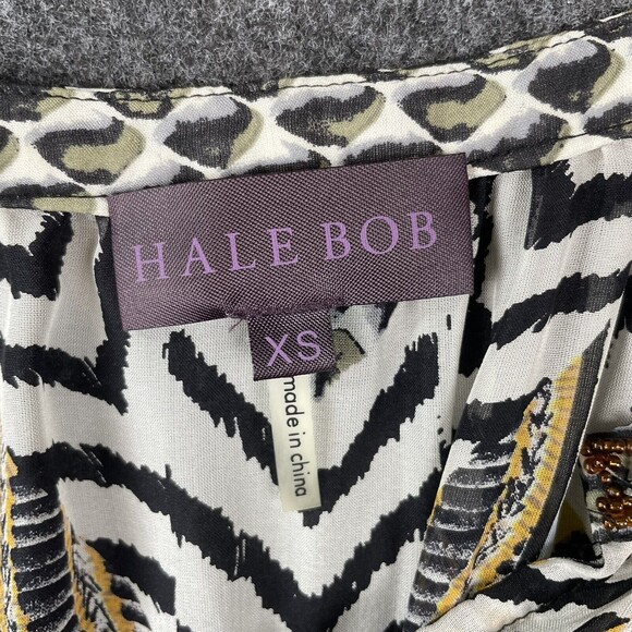 Hale Bob Womens Silk Sheer Abstract Print Blouse Yellow White Black Size XS EUC - Picture 3 of 8